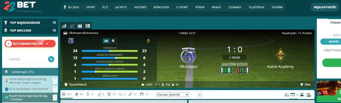 22 Bet élő fogadási